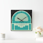 Art Deco Radiola (3 Groenen en een Zwart) Vierkante Klok (Huis)