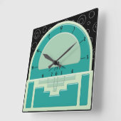 Art Deco Radiola (3 Groenen en een Zwart) Vierkante Klok (Hoek)
