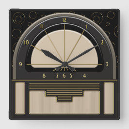 Art Deco Radiola (zand, donkergrijs, zwart, goud) Vierkante Klok