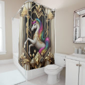 Art Deco Rainbow Faux Glitter Unicorn Douchegordijn (In situ)