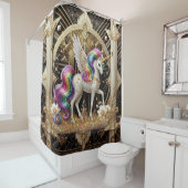 Art Deco Rainbow Faux Glitter Unicorn Douchegordijn (In situ)