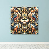 Art Deco Rainbow Owls Canvas Print (Insitu (Houten vloer))