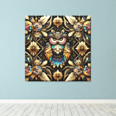 Art Deco Rainbow Owls Canvas Print (Insitu (Houten vloer))