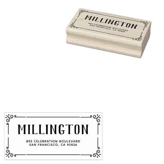 Art Deco Rand Familienaam & Retouradres Rubberstempel (Gestempeld)