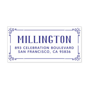 Art Deco Rand Familienaam & Retouradres Zelfinktende Stempel