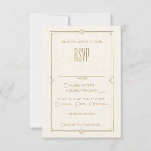 Art Deco-reactiekaart RSVP Kaartje (Voorkant)