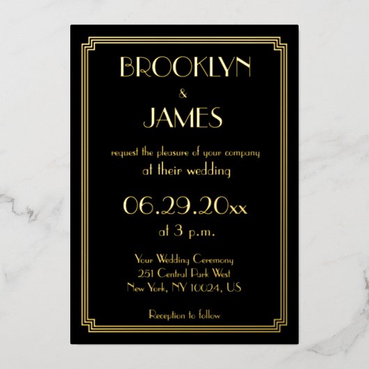 Art Deco Real Gold Folie Huwelijksuitnodigingen Folie Uitnodiging (Voorkant)