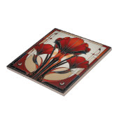 Art Deco Red Black White Abstract Floral Tegeltje (Zijkant)