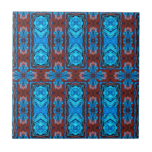 Art Deco Red Blue Abstract grafisch patroon Tegeltje