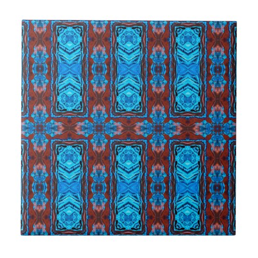 Art Deco Red Blue Abstract grafisch patroon Tegeltje (Voorkant)