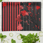 Art Deco Red en Black Floral Theedoek (Gevouwen)