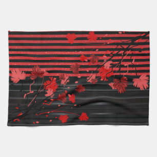 Art Deco Red en Black Floral Theedoek