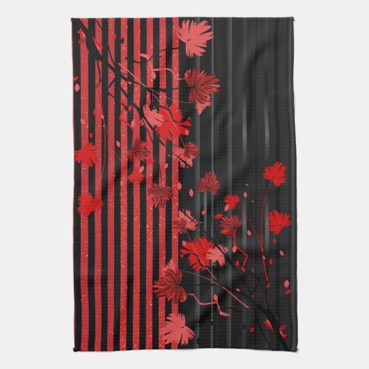 Art Deco Red en Black Floral Theedoek (Verticaal)