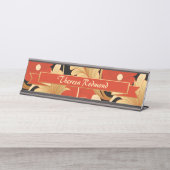 Art Deco Red Poppies gepersonaliseerd Bureau Naambordje (Voorkant)