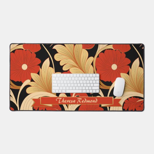 Art Deco Red Poppies gepersonaliseerd Bureaumat (Keyboard & Muis)