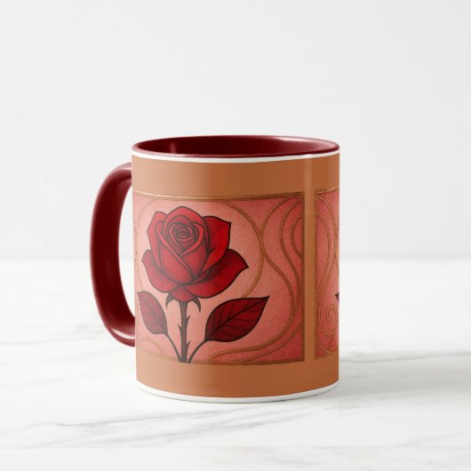 Art Deco Red Rose Maroon Combo Mug Mok (Voorkant links)