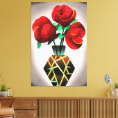 Art Deco Red Roses in vase Abstracte kunst Canvas Afdruk (Insitu (Woonkamer))