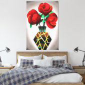 Art Deco Red Roses in vase Abstracte kunst Canvas Afdruk (Insitu (Slaapkamer))