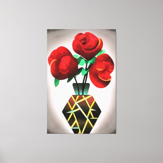 Art Deco Red Roses in vase Abstracte kunst Canvas Afdruk (Voorkant)