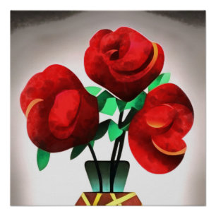 Art Deco Red Roses in vase Abstracte kunst Perfect Poster