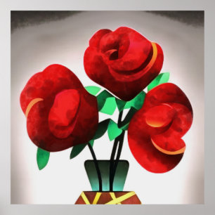 Art Deco Red Roses in vase Abstracte kunst Poster