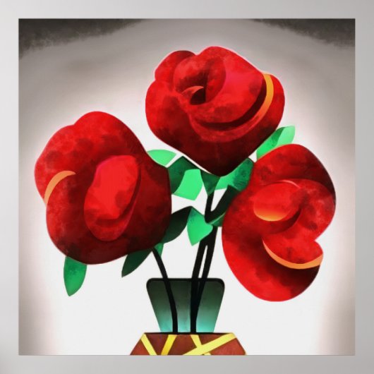 Art Deco Red Roses in vase Abstracte kunst Poster (Voorkant)