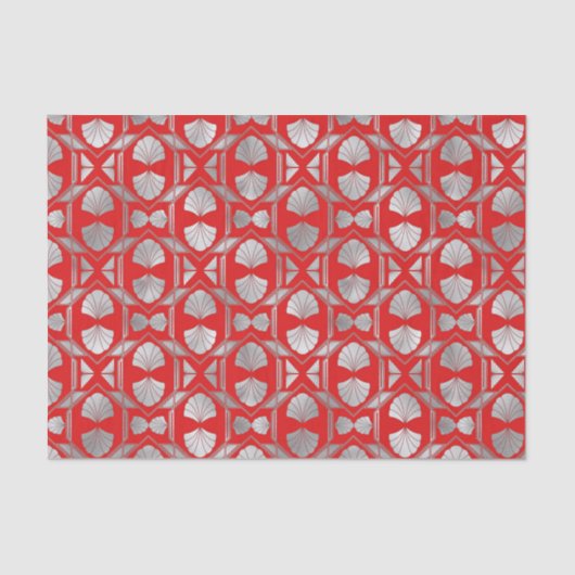 Art Deco Red Silver Fan Tissuepapier (Voorkant)