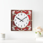 Art Deco Red Vierkante Klok (Huis)