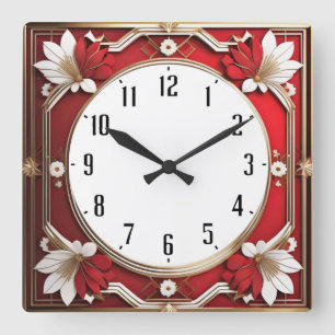 Art Deco Red Vierkante Klok
