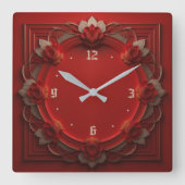 Art Deco Red Vierkante Klok (Voorkant)