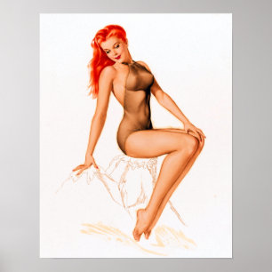 Art Deco Redhead Up Poster