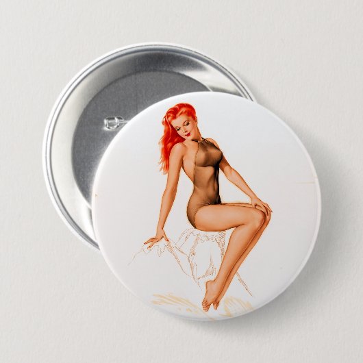 Art Deco Redhead Up Ronde Button 7,6 Cm (Voorkant /achterkant)