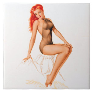 Art Deco Redhead Up Tegeltje