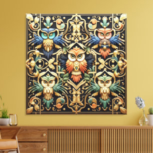 Art Deco Regenboel Uilen Canvas Print
