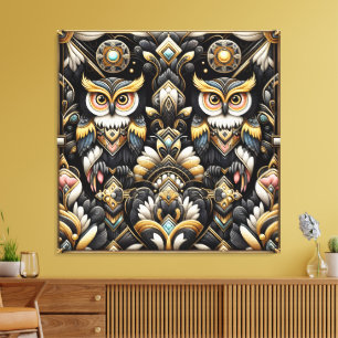 Art Deco Regenboel Uilen Canvas Print