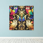 Art Deco Regenboel Uilen Canvas Print (Insitu (Houten vloer))