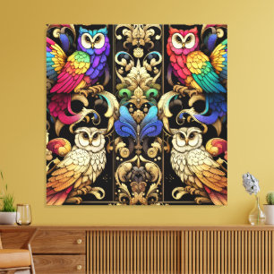 Art Deco Regenboel Uilen Canvas Print