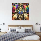 Art Deco Regenboel Uilen Canvas Print (Insitu (Slaapkamer))