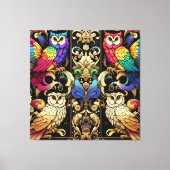 Art Deco Regenboel Uilen Canvas Print (Voorkant)