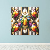 Art Deco Regenboel Uilen Canvas Print (Insitu (Houten vloer))