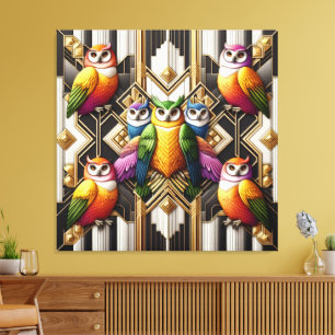 Art Deco Regenboel Uilen Canvas Print