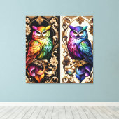 Art Deco Regenboel Uilen Canvasprint Canvas Afdruk (Insitu (Houten vloer))