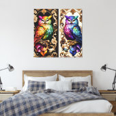 Art Deco Regenboel Uilen Canvasprint Canvas Afdruk (Insitu (Slaapkamer))