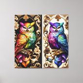 Art Deco Regenboel Uilen Canvasprint Canvas Afdruk (Voorkant)