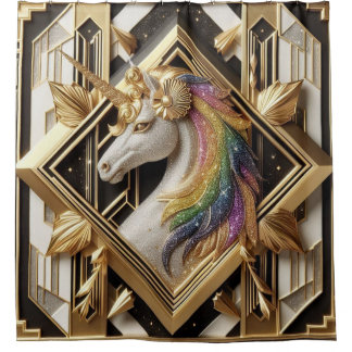 Art Deco Regenboog Nep Glitter Eenhoorn Douchegordijn
