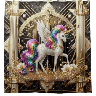 Art Deco Regenboog Nep Glitter Eenhoorn Douchegordijn