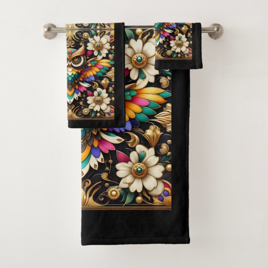Art Deco Regenboog Uil Bad Handdoek (Insitu)
