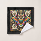 Art Deco Regenboog Uil Bad Handdoek (Wasdoekje)