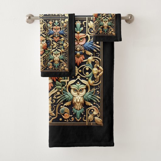 Art Deco Regenboog Uil Bad Handdoek (Insitu)