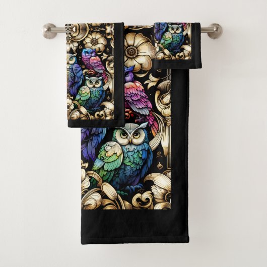 Art Deco Regenboog Uil Bad Handdoek (Insitu)
